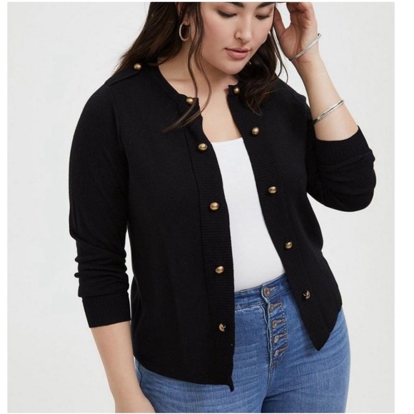 Torrid Black Military Open Front Cardigan Sweater Gold Buttons Size 3 3X NWT - Picture 7 of 7
